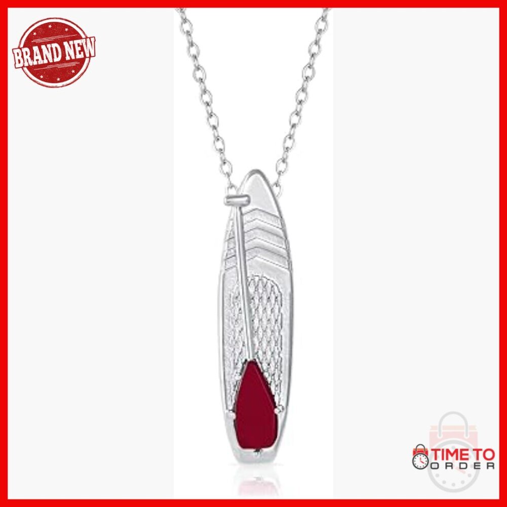Sterling Silver Paddle Board Pendant Necklace with Lab-Grown Ruby Gemstone
